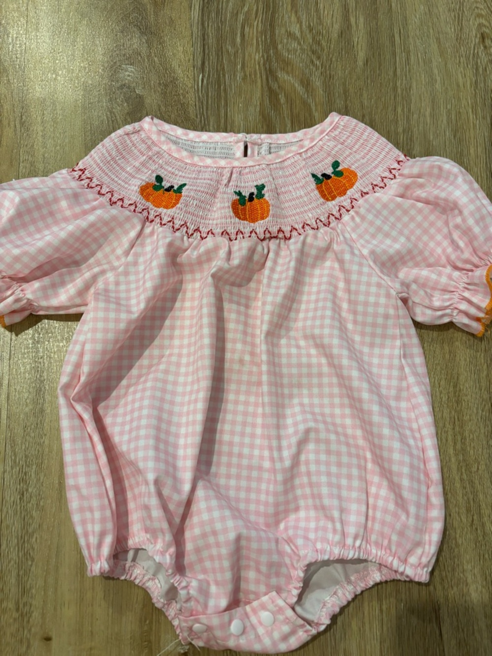 Pink Baby bubble with Pumpkin Smocking